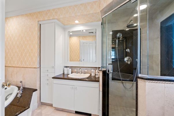 Bathroom, Glass Shower, Interior, Recessed Lighting