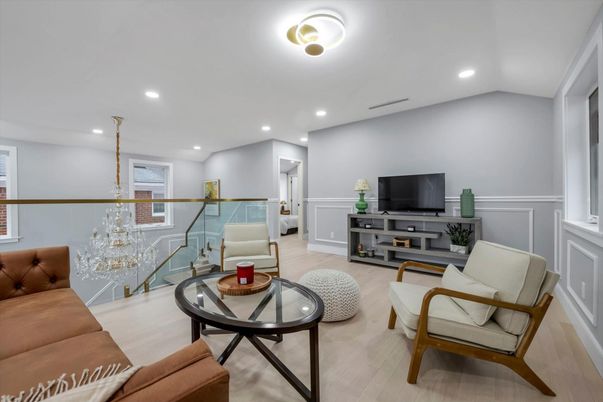 Chandelier, Interior, Living room, Recessed Lighting, Wood Texture Flooring