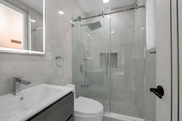 Bathroom, Glass Shower, Interior, Recessed Lighting