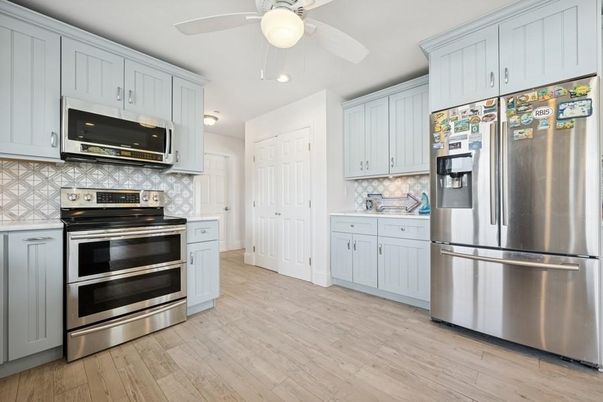 Interior, Kitchen, Stainless Steel Appliances, Wood Texture Flooring