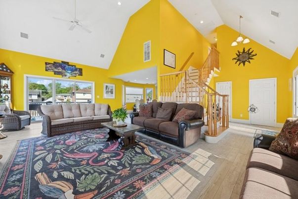 Interior, Living room, Pendant Lights, Recessed Lighting, Wood Texture Flooring