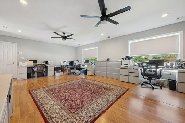 Home Office, Interior, Recessed Lighting, Wood Texture Flooring