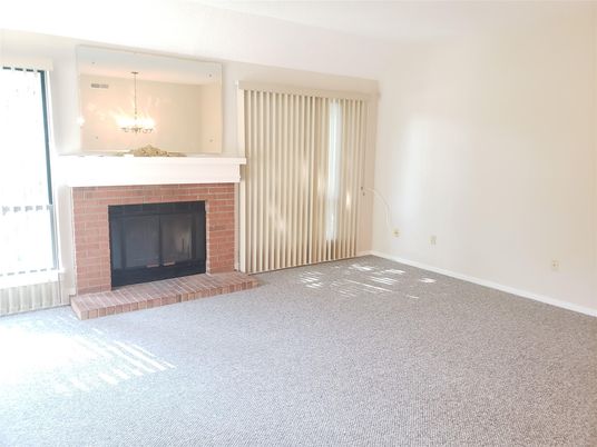 Chandelier, Empty room, Fireplace, Interior