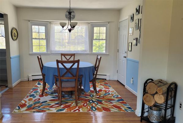 Dining room, Interior, Pendant Lights, Wood Texture Flooring