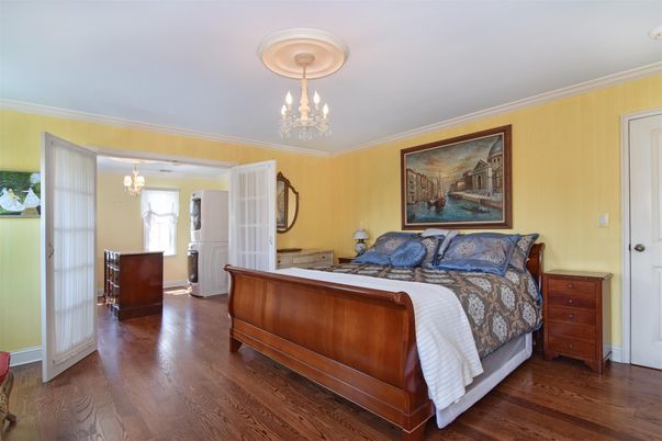 Bedroom, Chandelier, Interior, Wood Texture Flooring