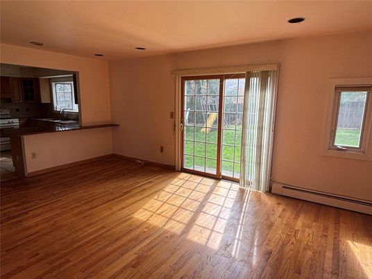 Empty room, Interior, Kitchen, Recessed Lighting, Wood Texture Flooring