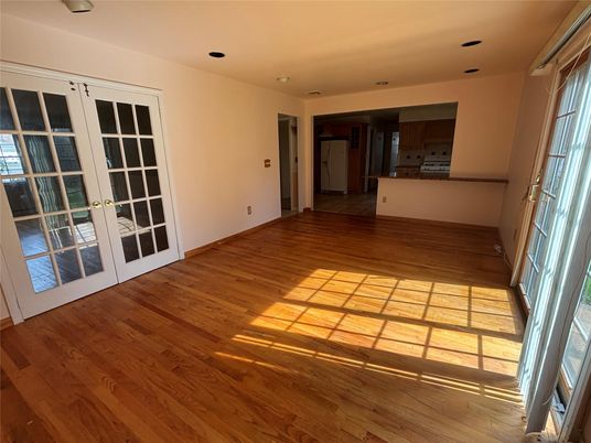 Empty room, Interior, Kitchen, Recessed Lighting, Wood Texture Flooring