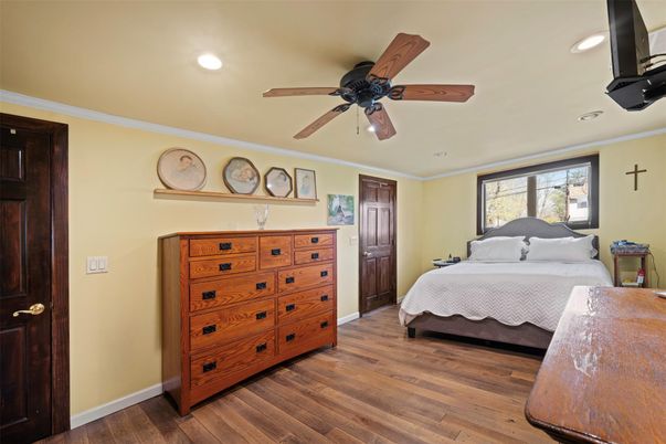 Bedroom, Interior, Recessed Lighting, Wood Texture Flooring