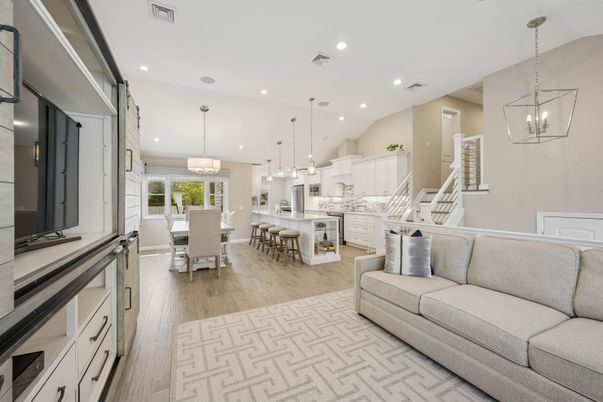Dining room, Interior, Kitchen, Living room, Pendant Lights, Recessed Lighting, Wood Texture Flooring