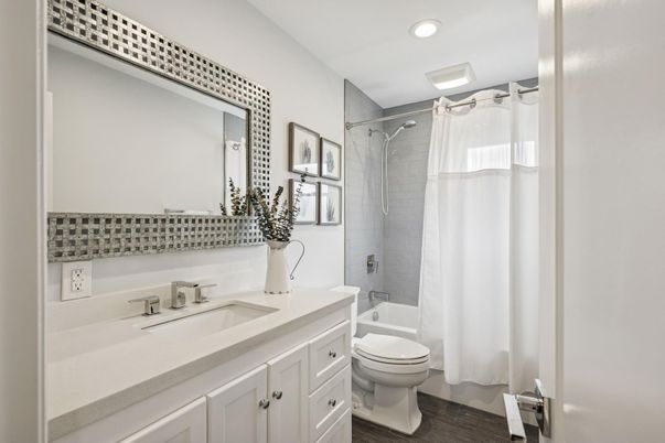 Bathroom, Interior, Recessed Lighting, Wood Texture Flooring