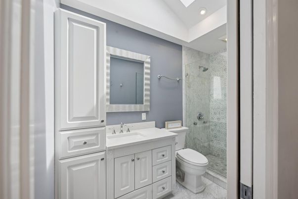 Bathroom, Glass Shower, Interior, Marble, Recessed Lighting