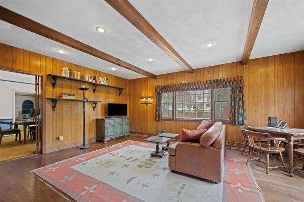 Interior, Living room, Recessed Lighting, Wooden Beams, Wood Texture Flooring, Wooden Walls