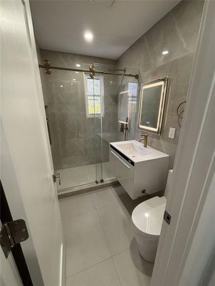 Bathroom, Glass Shower, Interior, Recessed Lighting