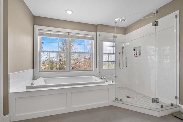 Bathroom, Glass Shower, Interior, Recessed Lighting