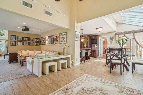 Dining room, Interior, Kitchen, Living room, Pendant Lights, Recessed Lighting, Wood Texture Flooring