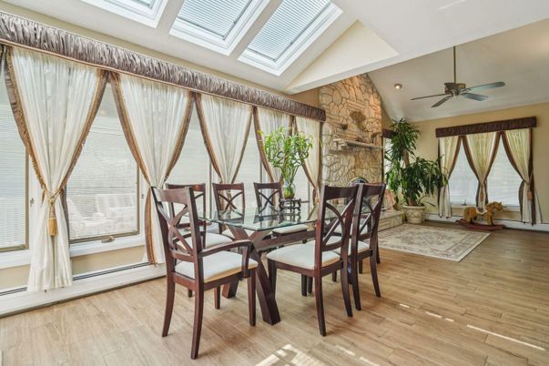 Dining room, Interior, Stone Walls, Wood Texture Flooring