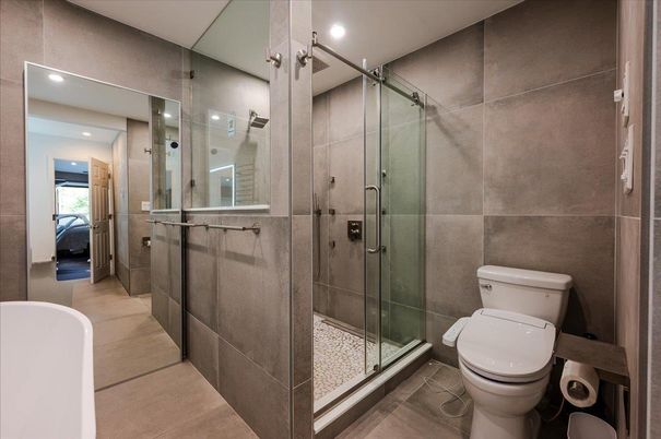 Bathroom, Glass Shower, Interior, Recessed Lighting