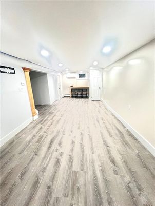 Dining room, Empty room, Interior, Recessed Lighting, Wood Texture Flooring