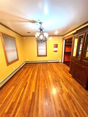 Chandelier, Empty room, Interior, Recessed Lighting, Wood Texture Flooring