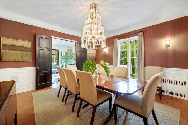 Chandelier, Dining room, Interior, Wood Texture Flooring