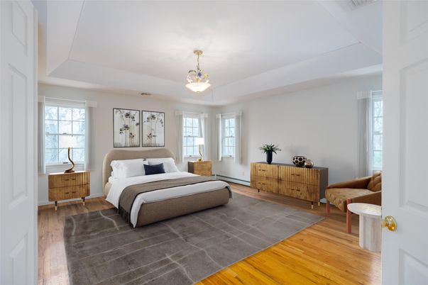 Bedroom, Interior, Pendant Lights, Wood Texture Flooring