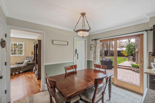 Dining room, Interior, Pendant Lights, Wood Texture Flooring