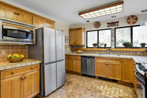 Interior, Kitchen, Stainless Steel Appliances, Tile Countertops