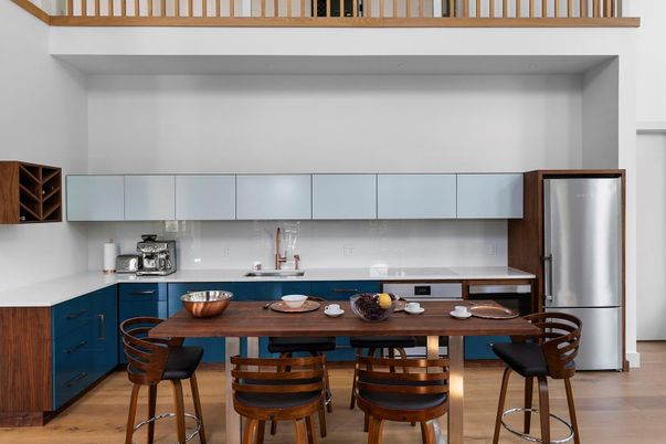 Dining room, Interior, Kitchen, Stainless Steel Appliances, Wood Texture Flooring