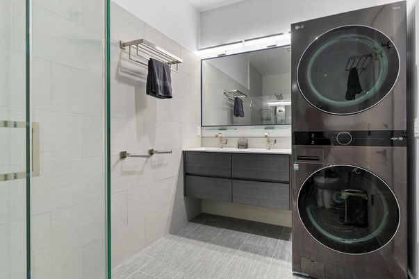 Bathroom, Glass Shower, Interior, Washer