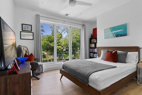 Bedroom, Interior, Recessed Lighting, Wood Texture Flooring