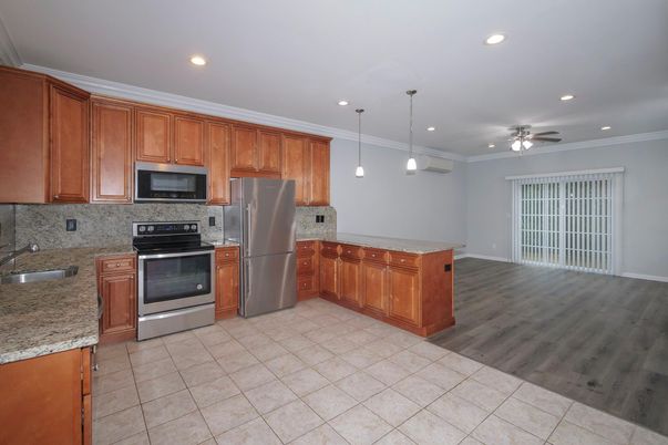Interior, Kitchen, Pendant Lights, Recessed Lighting, Wood Texture Flooring