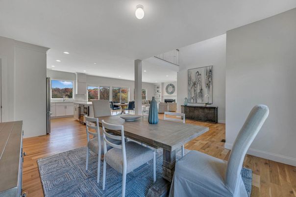 Dining room, Interior, Recessed Lighting, Wood Texture Flooring