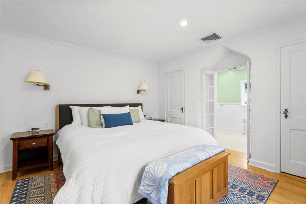 Bedroom, Interior, Recessed Lighting, Wood Texture Flooring