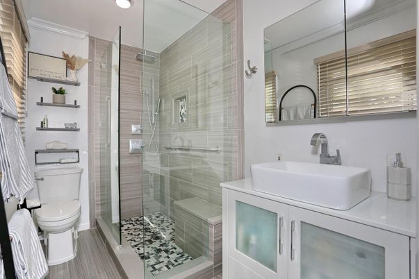 Bathroom, Glass Shower, Interior, Recessed Lighting