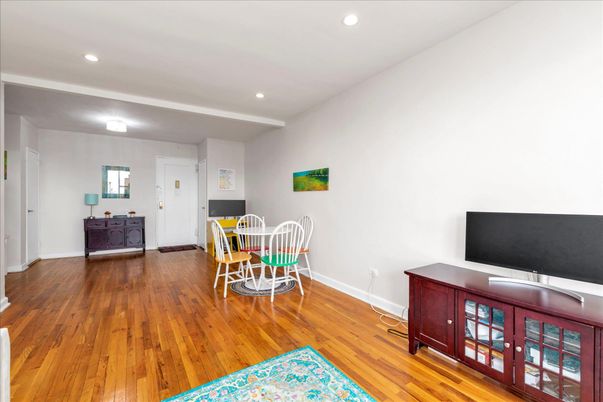 Dining room, Interior, Recessed Lighting, Wood Texture Flooring
