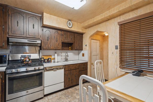 Interior, Kitchen, Tile Countertops, Wooden Ceilings