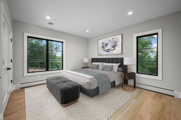 Bedroom, Interior, Recessed Lighting, Wood Texture Flooring