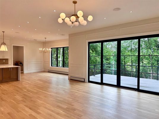 Empty room, Interior, Pendant Lights, Recessed Lighting, Wood Texture Flooring