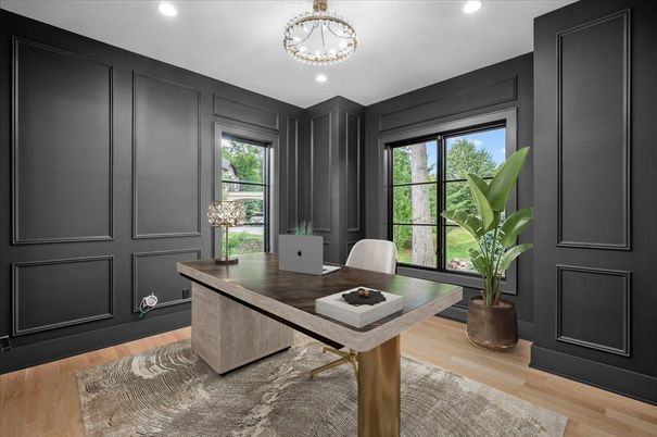 Home Office, Interior, Recessed Lighting, Wood Texture Flooring
