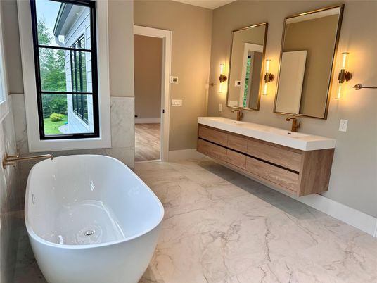 Bathroom, Dual Sink Vanities, Free Standing Baths, Interior, Marble