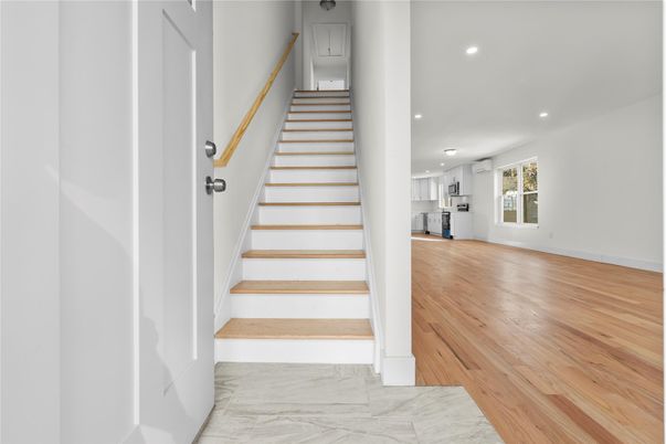 Interior, Marble, Recessed Lighting, Wood Texture Flooring