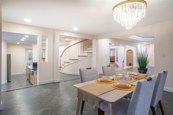 Chandelier, Dining room, Interior, Recessed Lighting