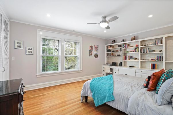 Bedroom, Home Office, Interior, Recessed Lighting, Wood Texture Flooring