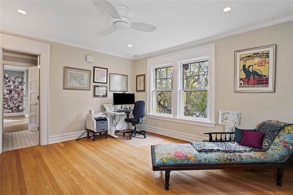 Home Office, Interior, Recessed Lighting, Wood Texture Flooring