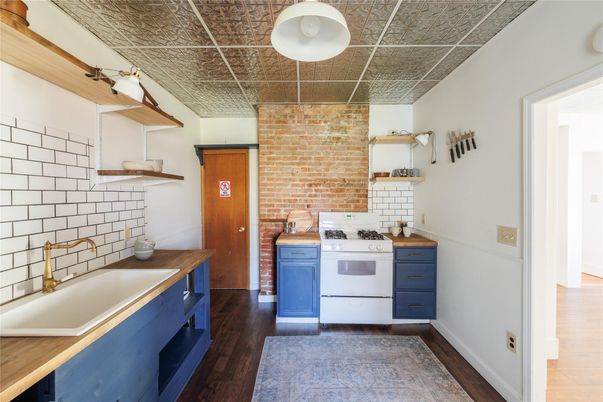 Interior, Kitchen, Stone Walls, Wood Texture Flooring