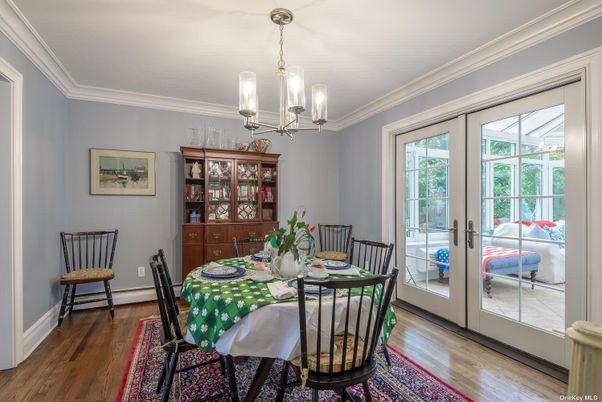 Chandelier, Dining room, Interior, Wood Texture Flooring