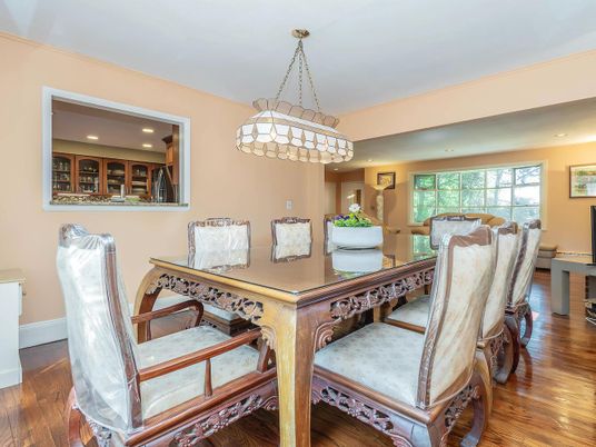 Dining room, Interior, Pendant Lights, Recessed Lighting, Wood Texture Flooring