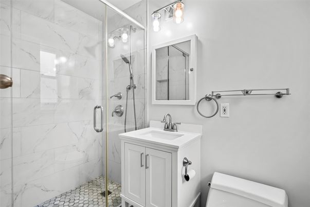 Bathroom, Glass Shower, Interior, Marble Walls