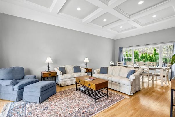 Dining room, Interior, Living room, Recessed Lighting, Wood Texture Flooring