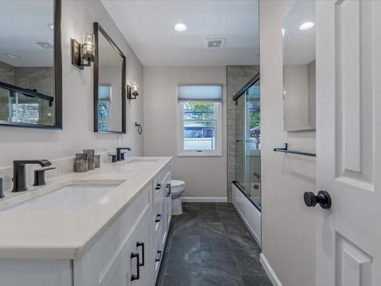Bathroom, Dual Sink Vanities, Glass Shower, Interior, Recessed Lighting